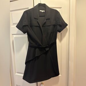 Carven Black Short-Sleeve Wrap-Front Mini Dress